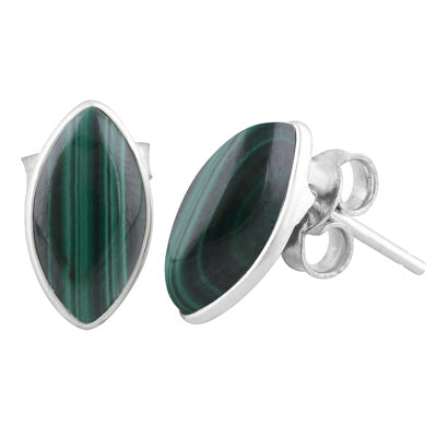 Alluring Minimal Malachite Marquise Shape 925 Sterling Solid Silver Studs Earrings - R6100373-174