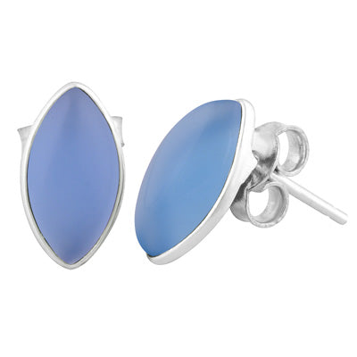 Alluring Minimal Blue Chalcedony Marquise Shape 925 Sterling Solid Silver Studs Earrings - R6100373-175