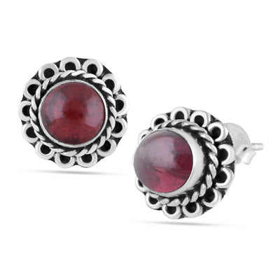 Alluring Oxidised Wire Work Around Garnet Round Shape 925 Sterling Solid Silver Studs Earrings - R6100379-7