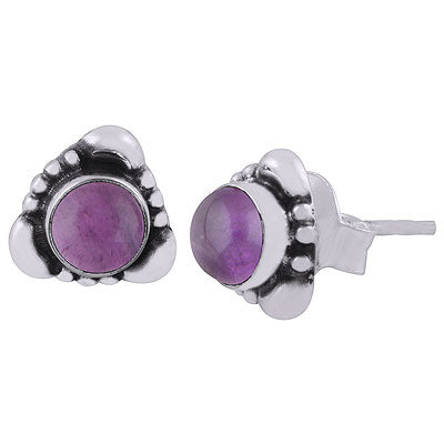 Beautiful Handcrafted Work Around Amethyst Round Shape 925 Sterling Solid Silver Studs Earrings - R6100380-61