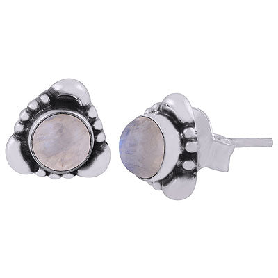 Beautiful Handcrafted Work Around Rainbow Moonstone Round Shape 925 Sterling Solid Silver Studs Earrings - R6100380-64