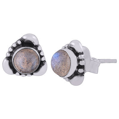Beautiful Handcrafted Work Around Labradorite Round Shape 925 Sterling Solid Silver Studs Earrings - R6100380-65