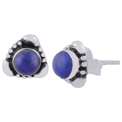 Beautiful Handcrafted Work Around Lapis Round Shape 925 Sterling Solid Silver Studs Earrings - R6100380-66