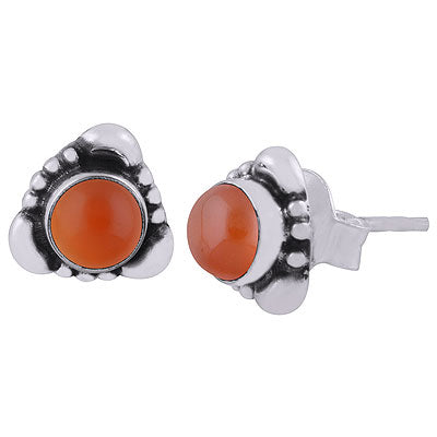 Beautiful Handcrafted Work Around Carnelian Round Shape 925 Sterling Solid Silver Studs Earrings - R6100380-67
