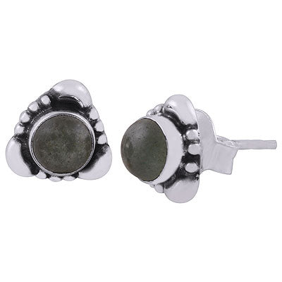 Beautiful Handcrafted Work Around Green Aventurine Round Shape 925 Sterling Solid Silver Studs Earrings - R6100380-71