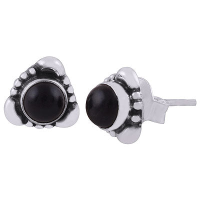 Beautiful Handcrafted Work Around Black Onyx Round Shape 925 Sterling Solid Silver Studs Earrings - R6100380-77
