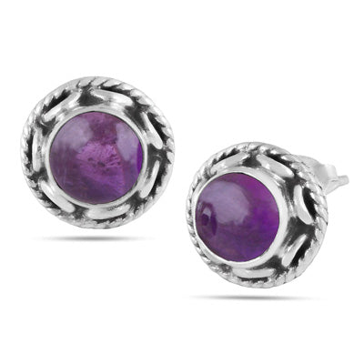 Alluring Twisted Wire Work Around Amethyst Round Shape 925 Sterling Solid Silver Studs Earrings - R6100381-1