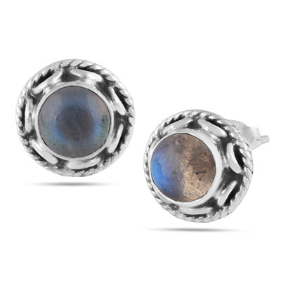 Alluring Twisted Wire Work Around Labradorite Round Shape 925 Sterling Solid Silver Studs Earrings - R6100381-24
