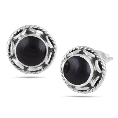 Alluring Twisted Wire Work Around Black Onyx Round Shape 925 Sterling Solid Silver Studs Earrings - R6100381-56