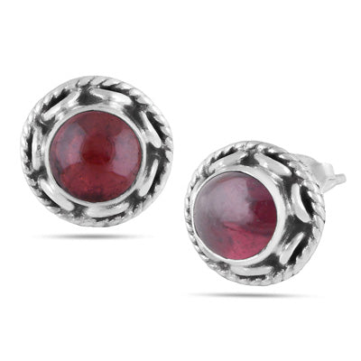 Alluring Twisted Wire Work Around Garnet Round Shape 925 Sterling Solid Silver Studs Earrings - R6100381-7