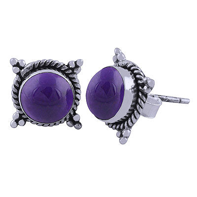 Beautiful Twisted Wire Work Around Amethyst Round Shape 925 Sterling Solid Silver Studs Earrings - R6100383-1