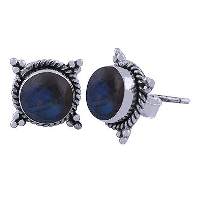 Beautiful Twisted Wire Work Around Labradorite Round Shape 925 Sterling Solid Silver Studs Earrings - R6100383-23
