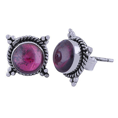 Beautiful Twisted Wire Work Around Garnet Round Shape 925 Sterling Solid Silver Studs Earrings - R6100383-7