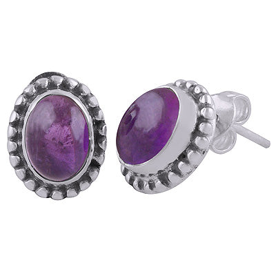 925 Sterling Silver Amethyst Stud Earrings - R6100397-47