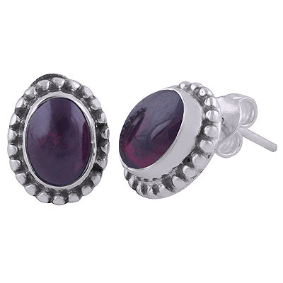 925 Sterling Silver Garnet Stud Earrings - R6100397-48