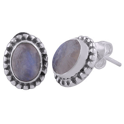 925 Sterling Silver Rainbow Moonstone Stud Earrings - R6100397-50