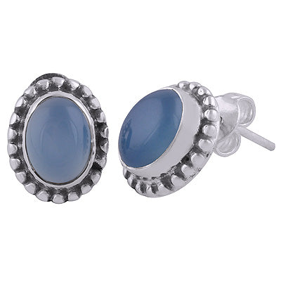 925 Sterling Silver Blue Chalcedony Stud Earrings - R6100397-55