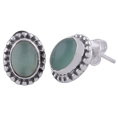 925 Sterling Silver Aqua Chalcedony Stud Earrings - R6100397-56