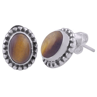 925 Sterling Silver Tiger's Eye Stud Earrings - R6100397-57