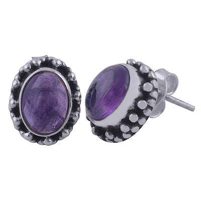925 Sterling Silver Amethyst Stud Earrings - R6100407-1