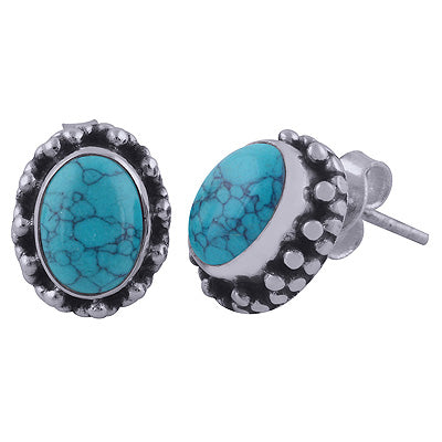 925 Sterling Silver Turquoise Stud Earrings - R6100407-10