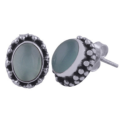 925 Sterling Silver Aqua Chalcedony Stud Earrings - R6100407-30