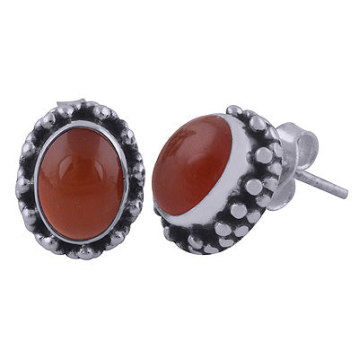 925 Sterling Silver Carnelian Stud Earrings - R6100407-32