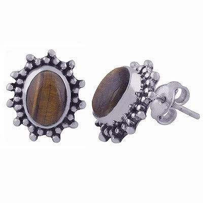 925 Sterling Silver Tiger's Eye Stud Earrings - R6100409-31
