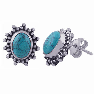 925 Sterling Silver Turquoise Stud Earrings - R6100409-43