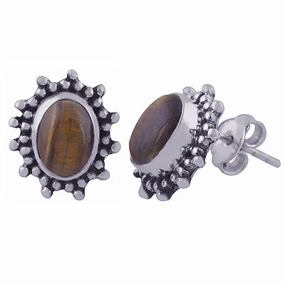 925 Sterling Silver Tiger's Eye Stud Earrings - R6100409-50