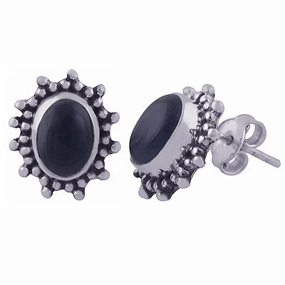925 Sterling Silver Black Onyx Stud Earrings - R6100409-51