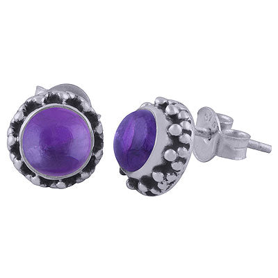 Beautiful Rawa Work Around Amethyst Round Shape 925 Sterling Solid Silver Studs Earrings - R6100410-51