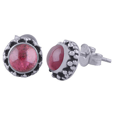 Beautiful Rawa Work Around Garnet Round Shape 925 Sterling Solid Silver Studs Earrings - R6100410-52