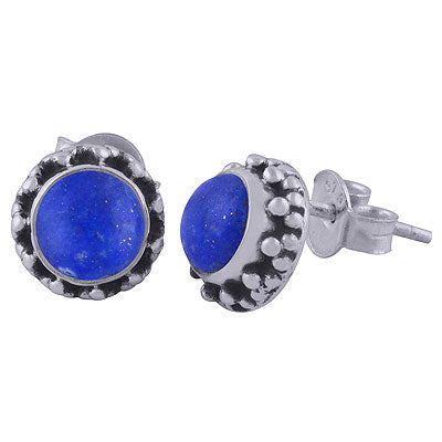 Beautiful Rawa Work Around Lapis Round Shape 925 Sterling Solid Silver Studs Earrings - R6100410-61