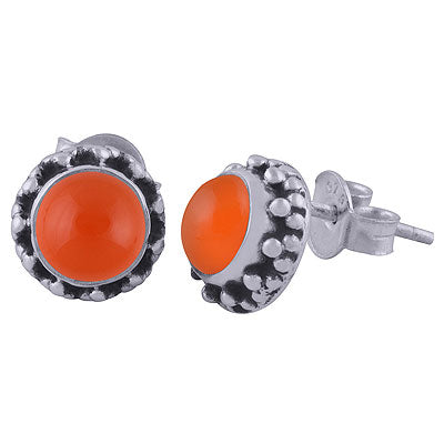Beautiful Rawa Work Around Carnelian Round Shape 925 Sterling Solid Silver Studs Earrings - R6100410-62