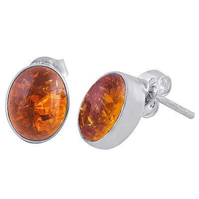 Beautiful Gemstone Amber Oval Shape 925 Sterling Solid Silver Studs Earrings - R6100425-2