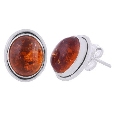 Plain Wire Around Amber Oval Shape 925 Sterling Solid Silver Studs Earrings - R6100426-4