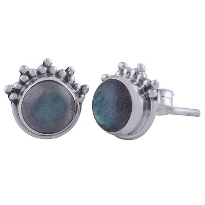 Gorgeous Rawa Work at Top Labradorite Round Shape 925 Sterling Solid Silver Stud Earrings - R6100442-37