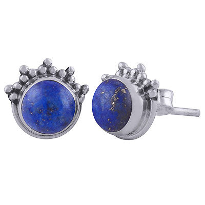 Gorgeous Rawa Work at Top Lapis Round Shape 925 Sterling Solid Silver Stud Earrings - R6100442-50