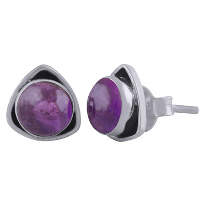 Gorgeous Gemstone Around Amethyst Round Shape 925 Sterling Solid Silver Stud Earrings - R6100446-105