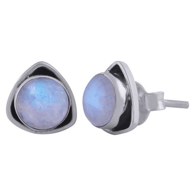 Gorgeous Gemstone Around Rainbow Moonstone Round Shape 925 Sterling Solid Silver Stud Earrings - R6100446-108