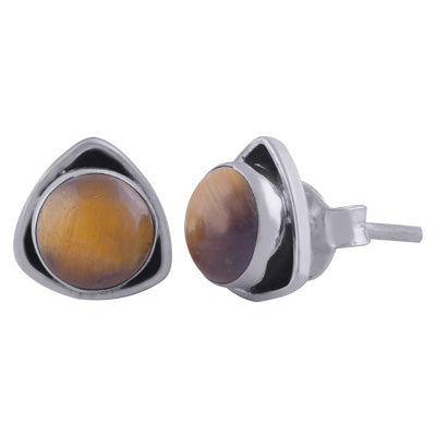 Gorgeous Gemstone Around Tiger's Eye Round Shape 925 Sterling Solid Silver Stud Earrings - R6100446-111