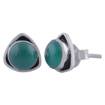 Gorgeous Gemstone Around Green Onyx Round Shape 925 Sterling Solid Silver Stud Earrings - R6100446-117