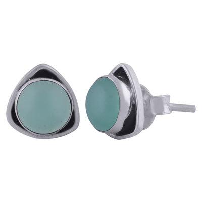 Gorgeous Gemstone Around Aqua Chalcedony Round Shape 925 Sterling Solid Silver Stud Earrings - R6100446-119