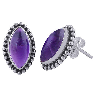 925 Sterling Silver Amethyst Stud Earrings - R6100501-1