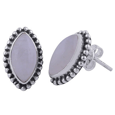 925 Sterling Silver Rainbow Moonstone Stud Earrings - R6100501-11