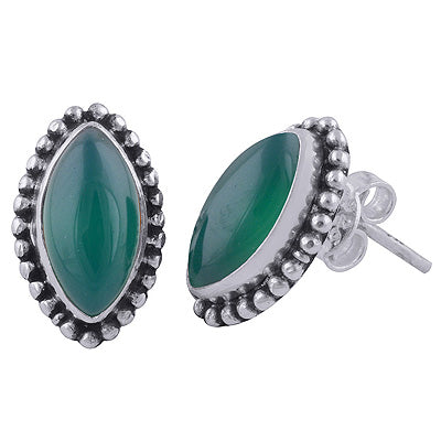 925 Sterling Silver Green Onyx Stud Earrings - R6100501-22