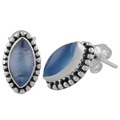 925 Sterling Silver Blue Chalcedony Stud Earrings - R6100501-30