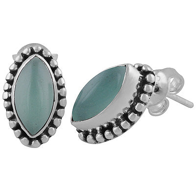 925 Sterling Silver Aqua Chalcedony Stud Earrings - R6100501-31