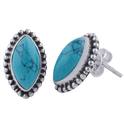 925 Sterling Silver Turquoise Stud Earrings - R6100501-7
